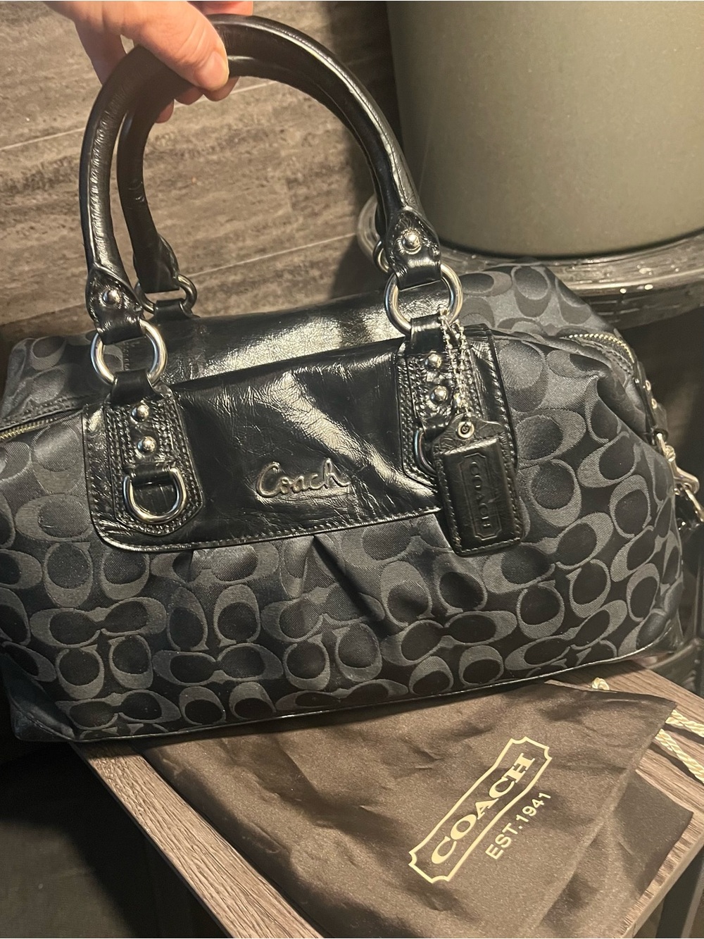 Coach Ashley Large Jacquard with leather trim Satchel F15440 Crossbody + Dustbag